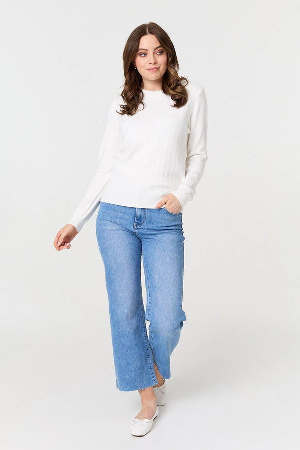 White | Textured Knitted Long Sleeve Jumper