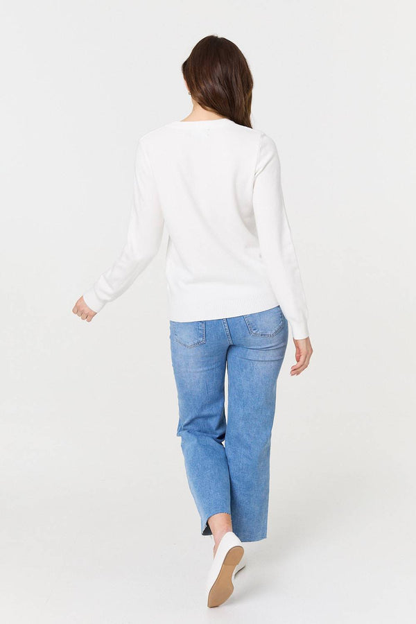 White | Textured Knitted Long Sleeve Jumper