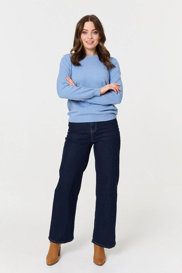 Blue | Textured Soft Knit Long Sleeve Jumper