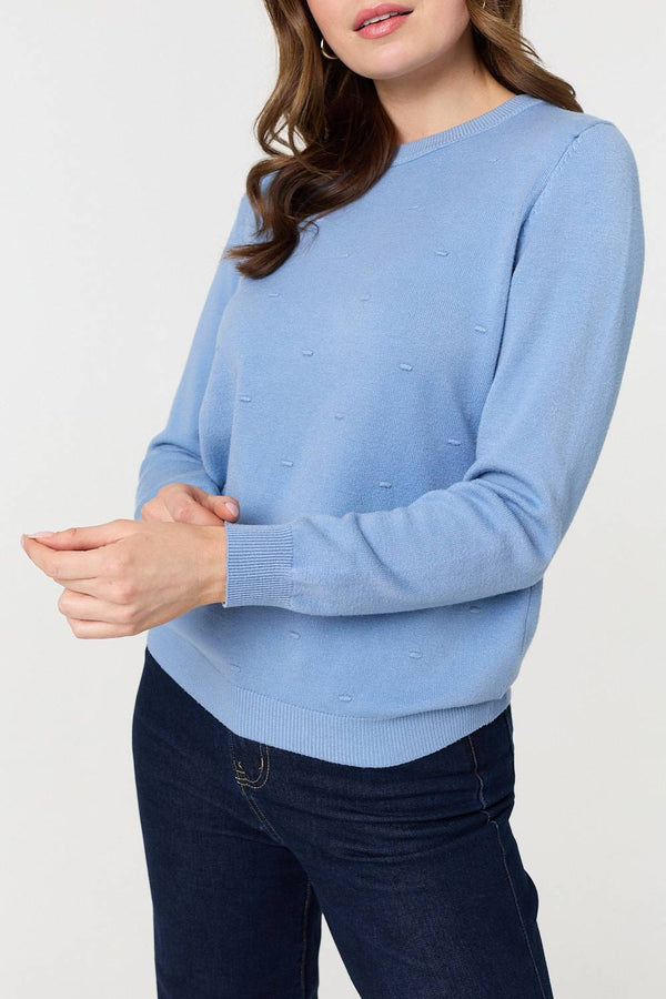 Blue | Textured Soft Knit Long Sleeve Jumper