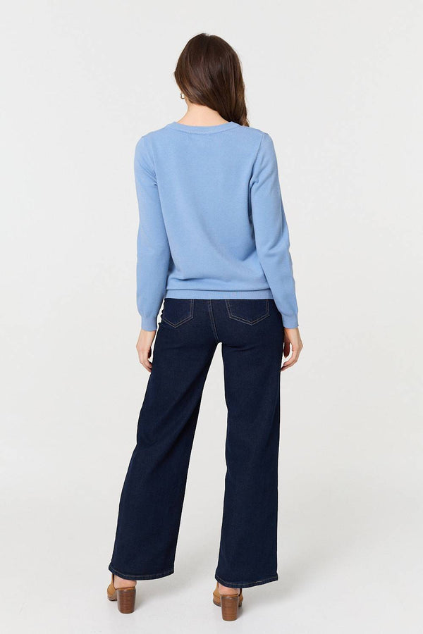 Blue | Textured Soft Knit Long Sleeve Jumper