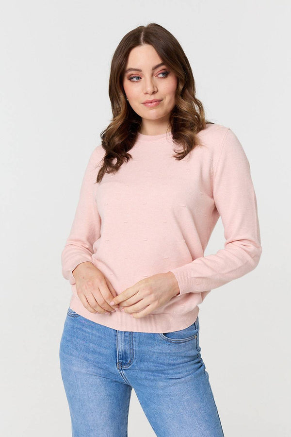 Pink | Textured Soft Knit Long Sleeve Jumper