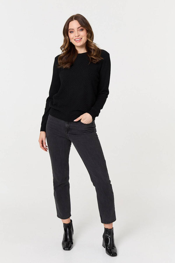 Black | Chevron Soft Knit Long Sleeve Jumper