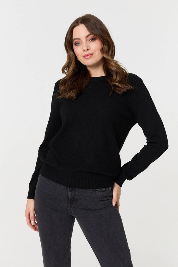 Black | Chevron Soft Knit Long Sleeve Jumper : Model is 5'9"/175 cm and wears UK8/EU36/US4/AUS8