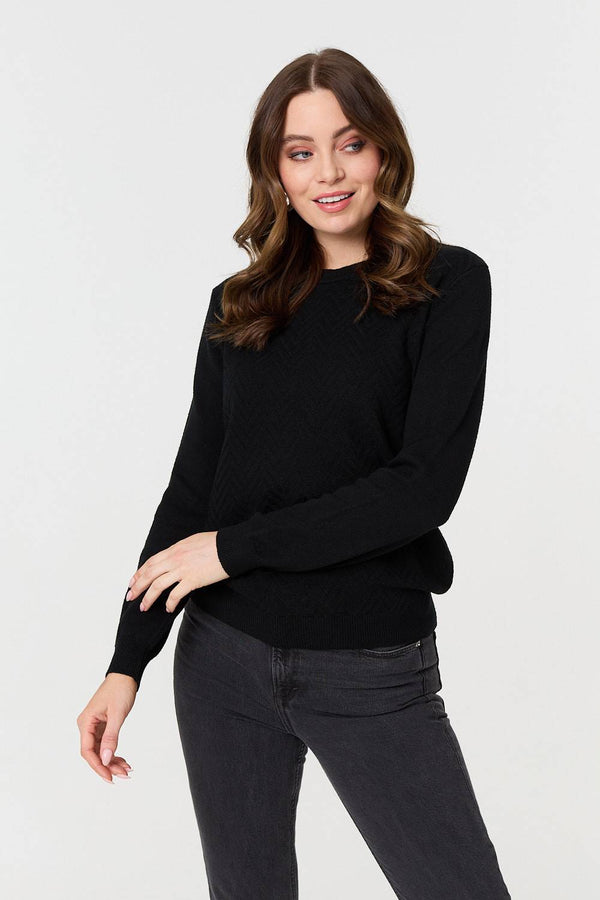 Black | Chevron Soft Knit Long Sleeve Jumper