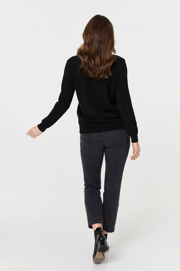 Black | Chevron Soft Knit Long Sleeve Jumper