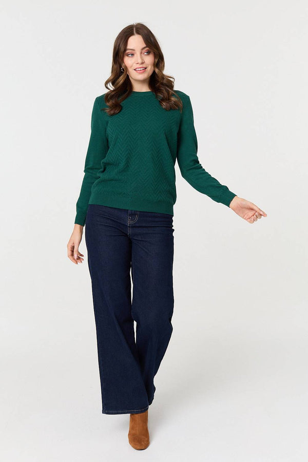 Green | Chevron Soft Knit Long Sleeve Jumper