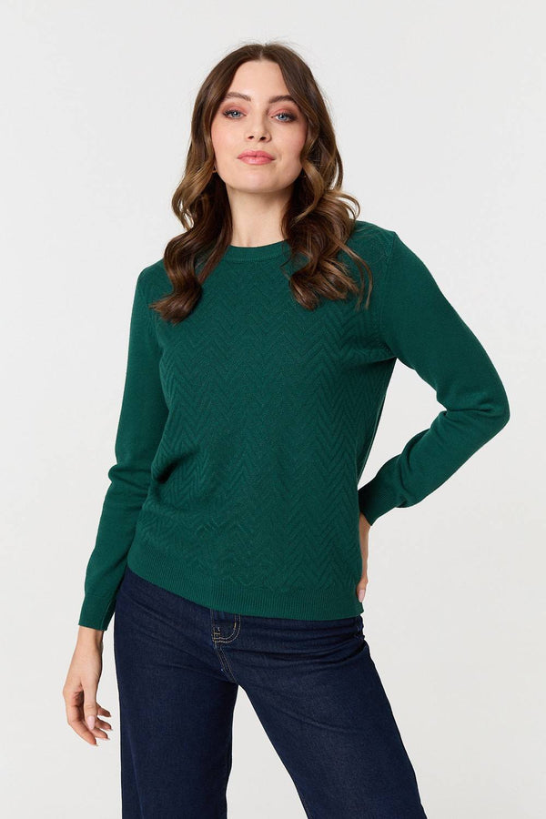Green | Chevron Soft Knit Long Sleeve Jumper : Model is 5'9"/175 cm and wears UK8/EU36/US4/AUS8