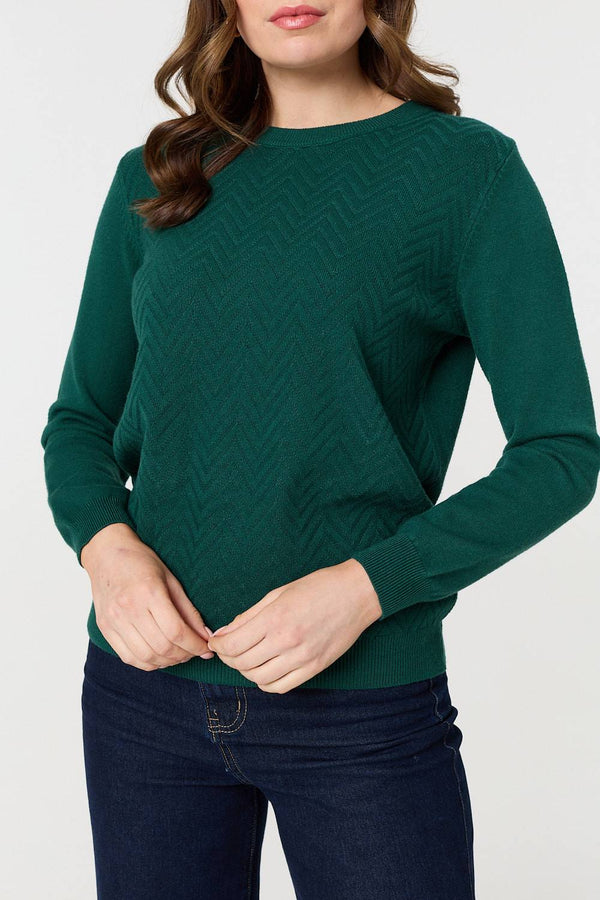 Green | Chevron Soft Knit Long Sleeve Jumper