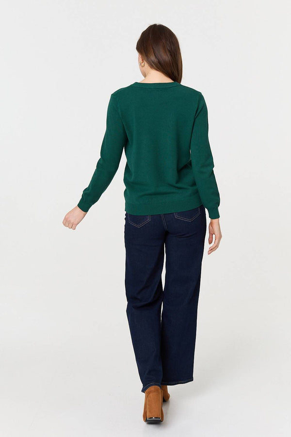 Green | Chevron Soft Knit Long Sleeve Jumper