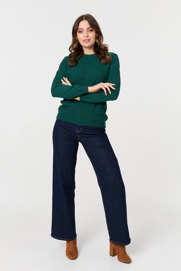 Green | Chevron Soft Knit Long Sleeve Jumper