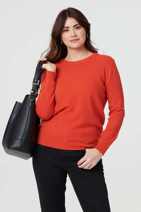 Orange | Chevron Soft Knit Long Sleeve Jumper : Model is 5'9"/175 cm and wears UK10/EU38/US6/AUS10