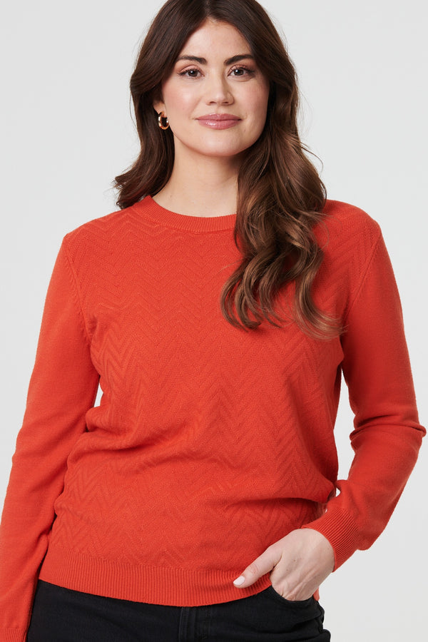 Orange | Chevron Soft Knit Long Sleeve Jumper