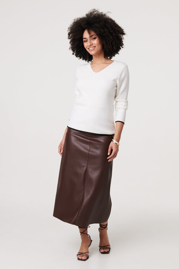 White | Contrast Trim V-Neck Knit Top