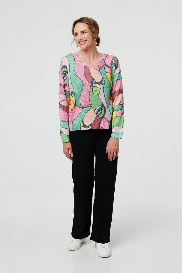 Pink | Abstract Long Sleeve Textured Top