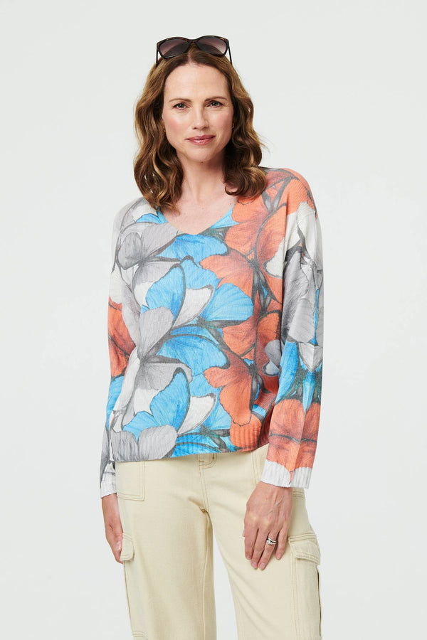 Blue | Butterfly Print Long Sleeve Relaxed Top