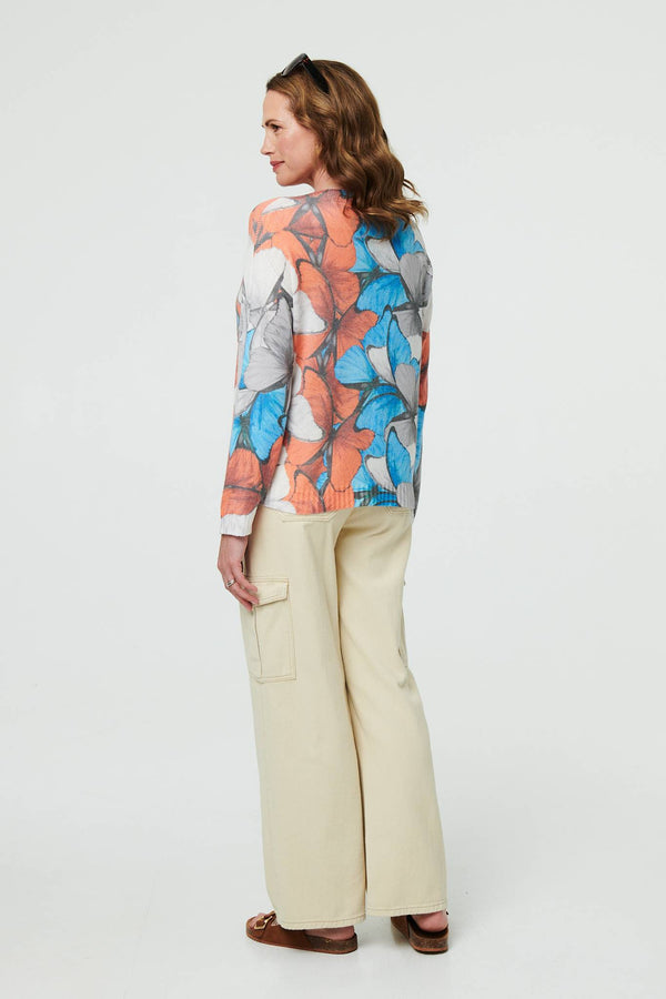 Blue | Butterfly Print Long Sleeve Relaxed Top