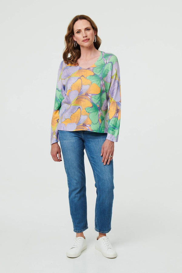 Purple | Butterfly Print Long Sleeve Relaxed Top