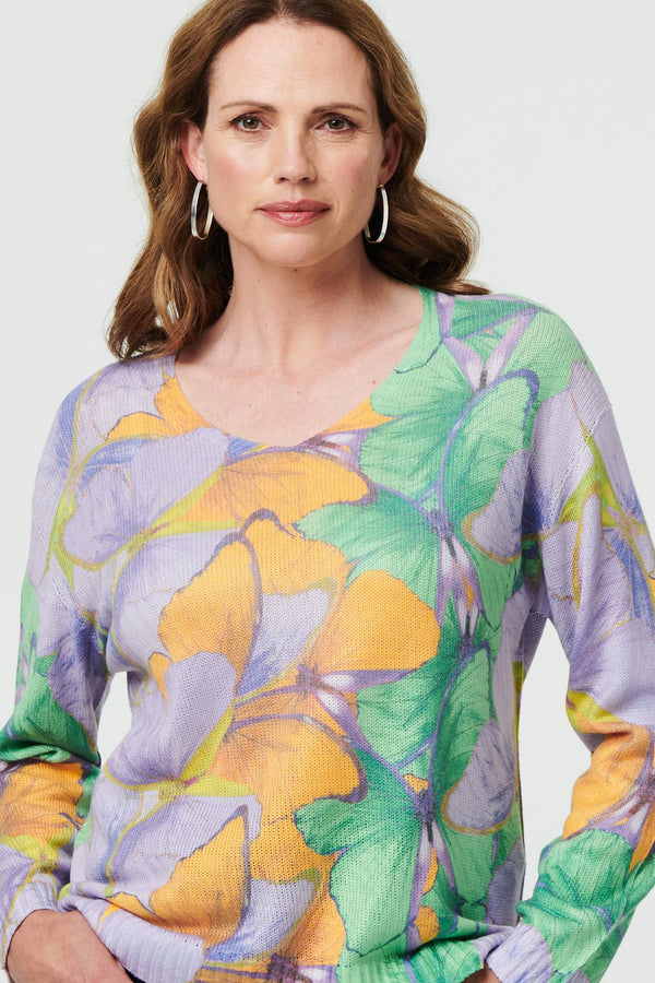 Purple | Butterfly Print Long Sleeve Relaxed Top