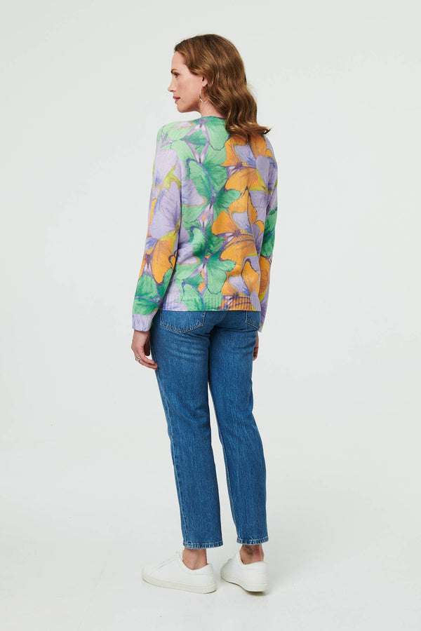 Purple | Butterfly Print Long Sleeve Relaxed Top