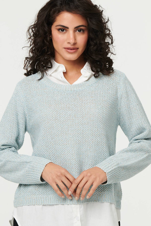 Blue | Layered Long Sleeve Shirt Jumper Top