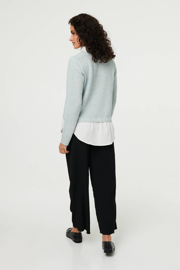 Blue | Layered Long Sleeve Shirt Jumper Top