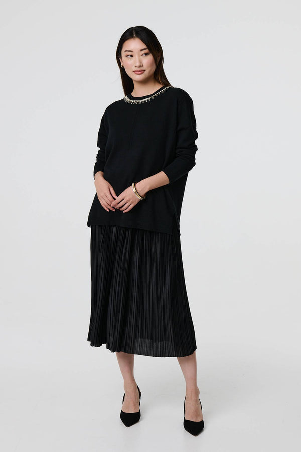 Black | Embellished Neck Relaxed Jumper