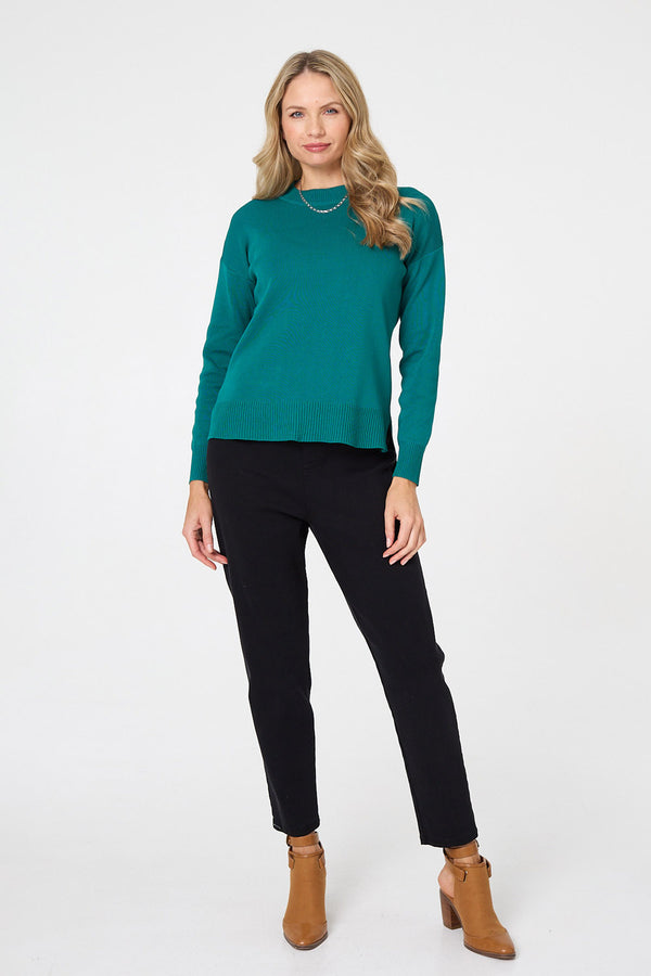 Green | Long Sleeve Split Hem Slim Jumper