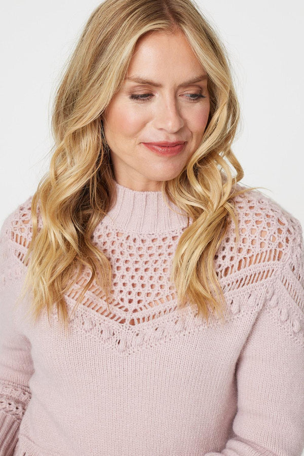 Pink | Cut Out Detail High Neck Knitted Jumper