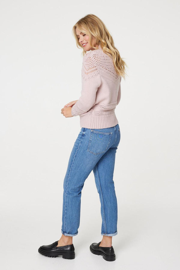 Pink | Cut Out Detail High Neck Knitted Jumper