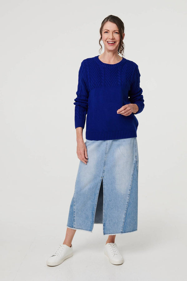 Blue | Textured Long Sleeve Jumper