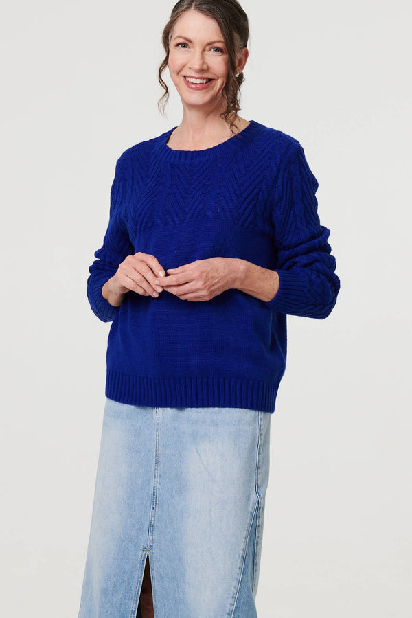 Blue | Textured Long Sleeve Jumper
