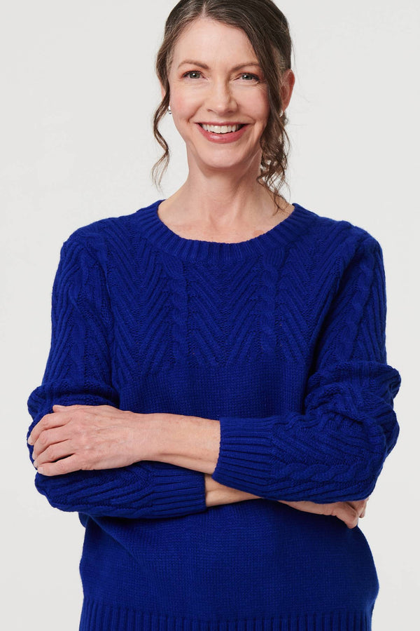 Blue | Textured Long Sleeve Jumper