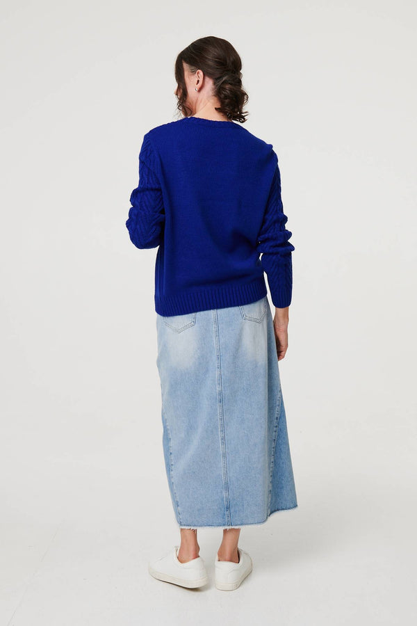 Blue | Textured Long Sleeve Jumper