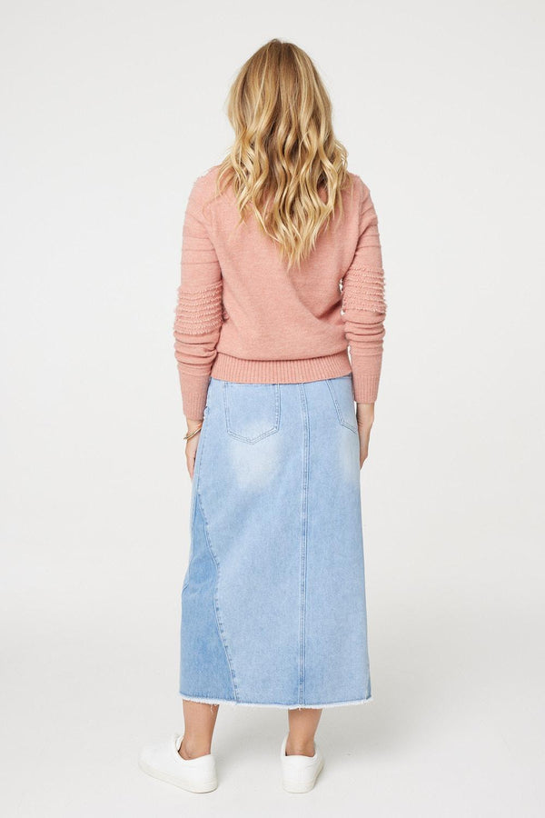 Pink | Striped Long Sleeve Textured Knit Jumper