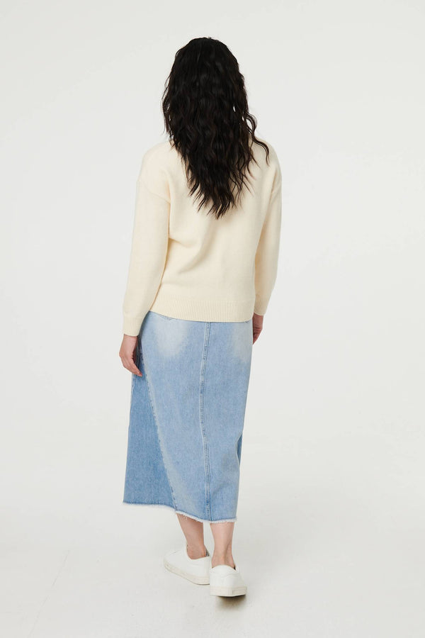 Ivory | Heart Print Drop Shoulder Jumper