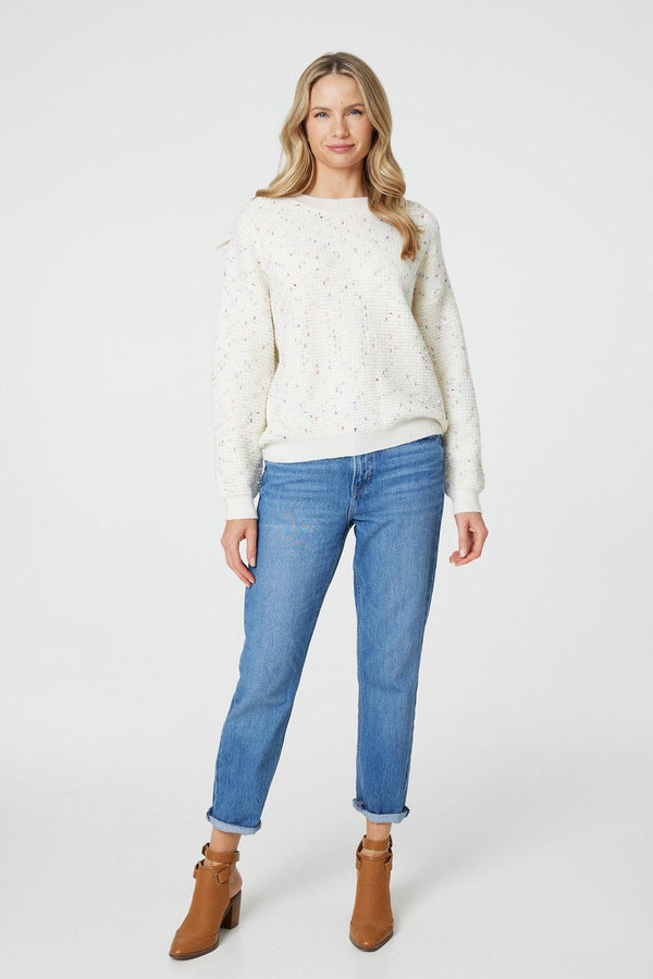 White | Dotted Knit Long Sleeve Jumper