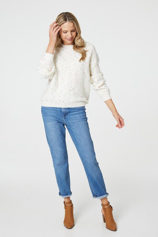White | Dotted Knit Long Sleeve Jumper