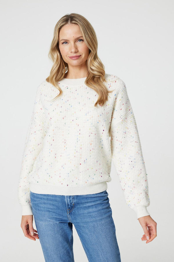 White | Dotted Knit Long Sleeve Jumper