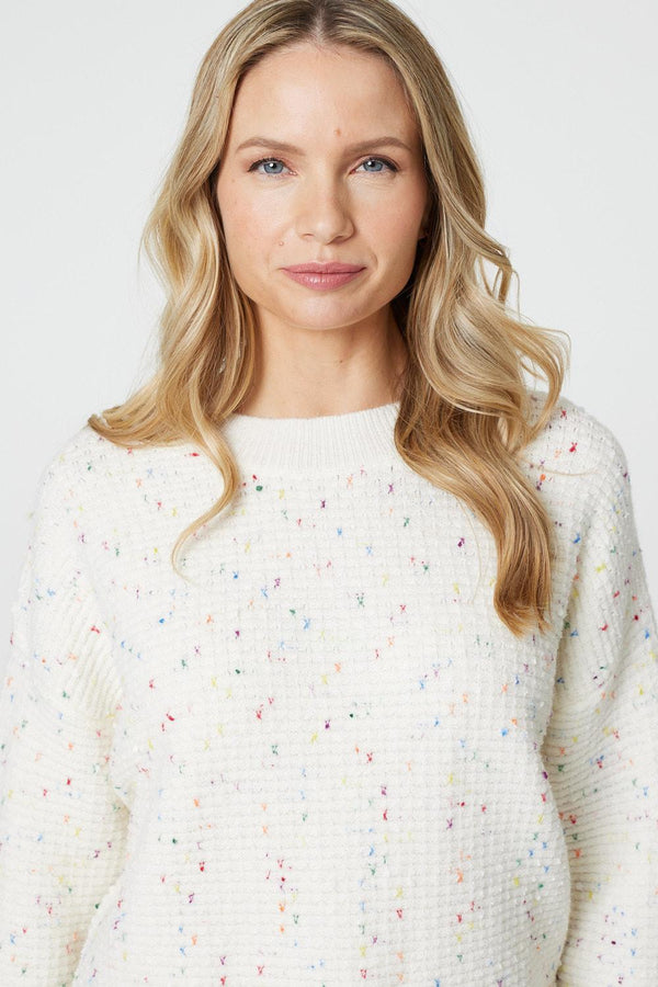White | Dotted Knit Long Sleeve Jumper