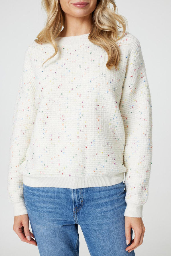 White | Dotted Knit Long Sleeve Jumper