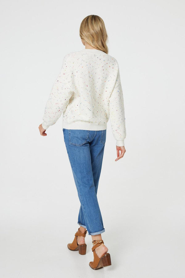 White | Dotted Knit Long Sleeve Jumper