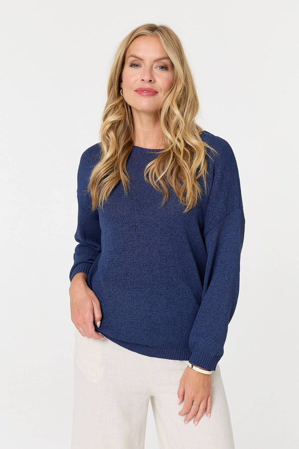 Navy | Relaxed Long Sleeve Drop Shoulder Jumper