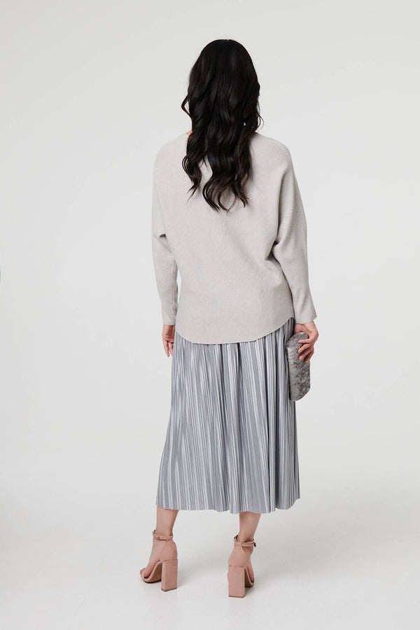 Grey | Floral Long Batwing Sleeve Relaxed Top