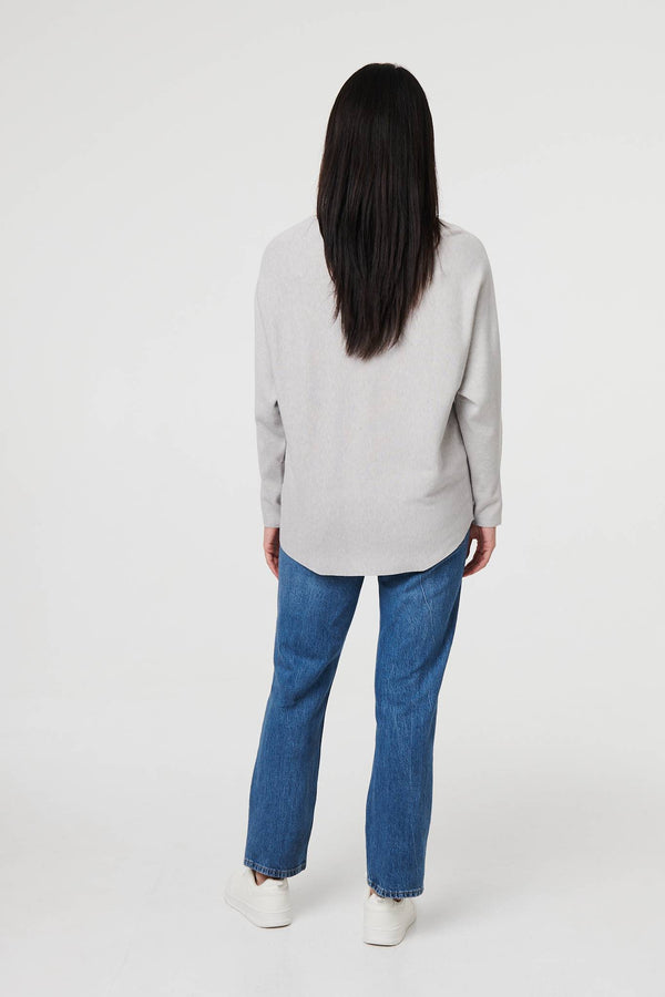 Grey | Heart Print Batwing Sleeve Jumper