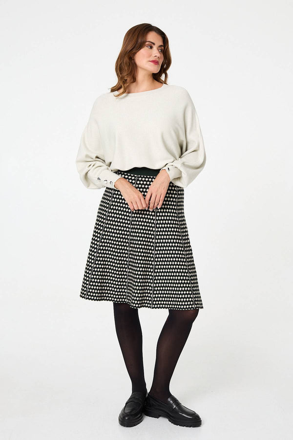 Green | Geo Print High Waist Knee Length Skirt