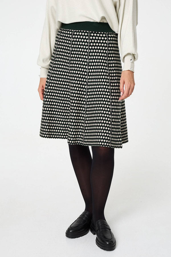 Green | Geo Print High Waist Knee Length Skirt