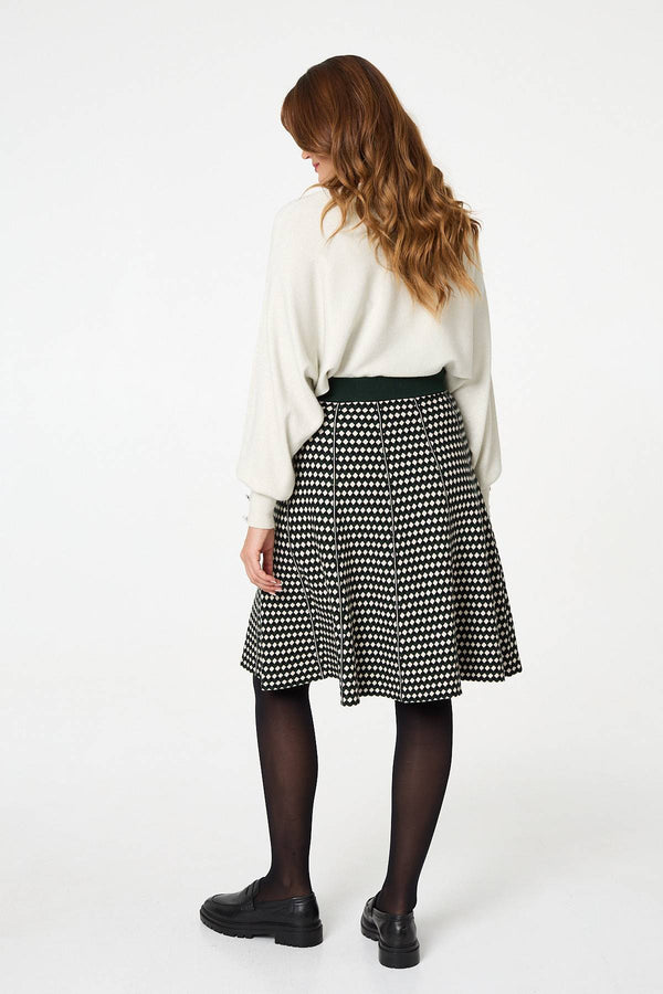 Green | Geo Print High Waist Knee Length Skirt