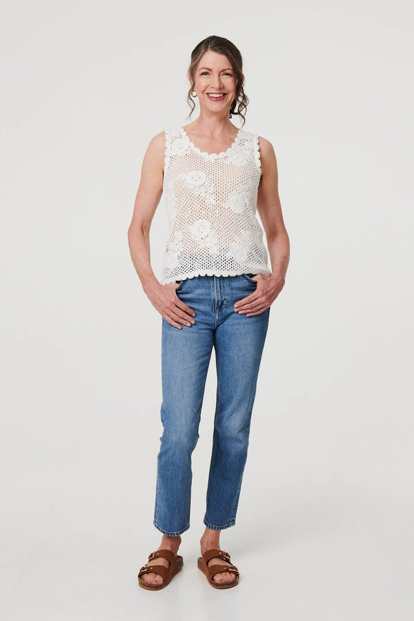 White | Sparkly Embroidered Mesh Sleeveless Vest
