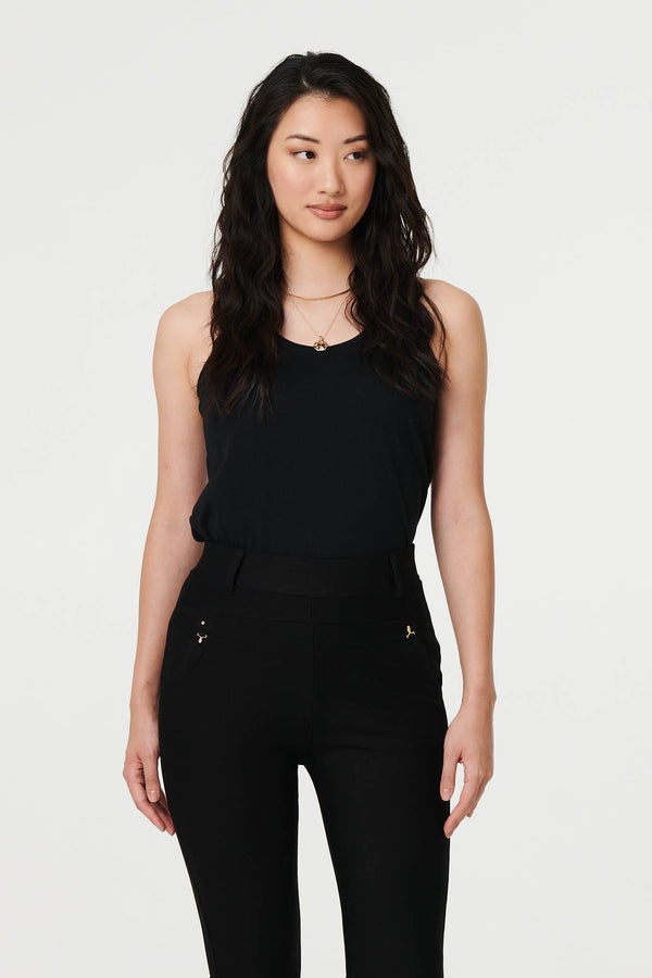 Black | Stretch High Waist Slim Cropped Trousers